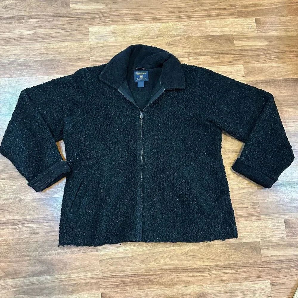 Vintage Woolrich Full Zip Sherpa Fleece Jacket Charcoal | Women Size Large